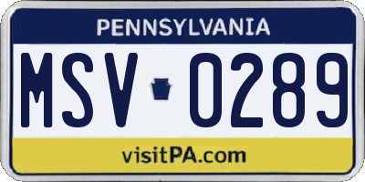 PA license plate MSV0289