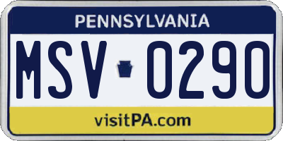 PA license plate MSV0290