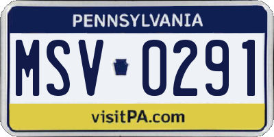 PA license plate MSV0291