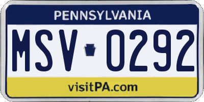 PA license plate MSV0292