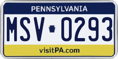 PA license plate MSV0293