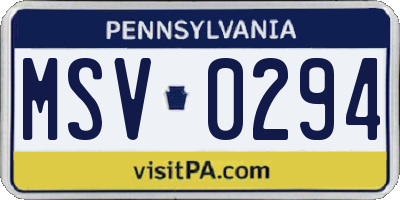 PA license plate MSV0294