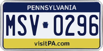 PA license plate MSV0296