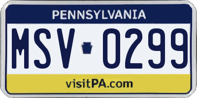 PA license plate MSV0299