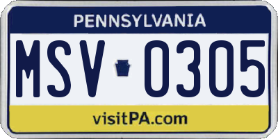 PA license plate MSV0305