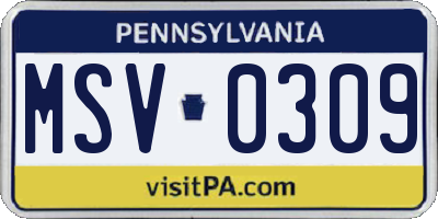 PA license plate MSV0309