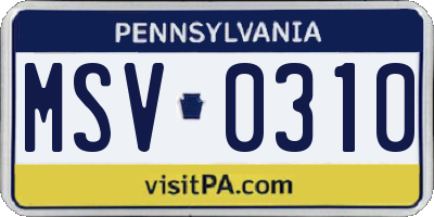 PA license plate MSV0310
