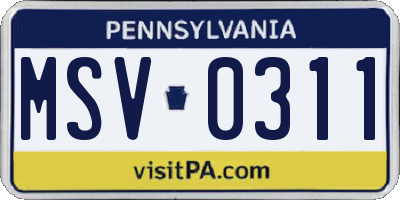 PA license plate MSV0311