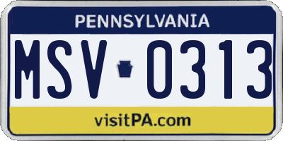 PA license plate MSV0313