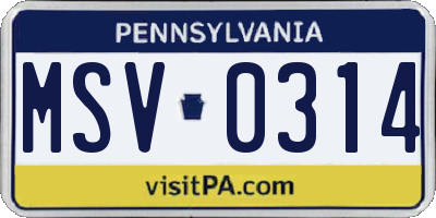 PA license plate MSV0314