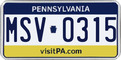PA license plate MSV0315