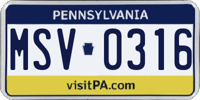 PA license plate MSV0316