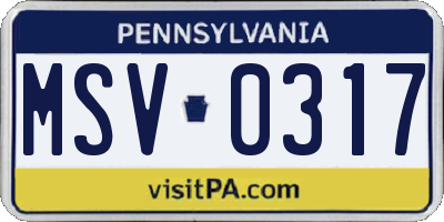 PA license plate MSV0317