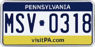PA license plate MSV0318