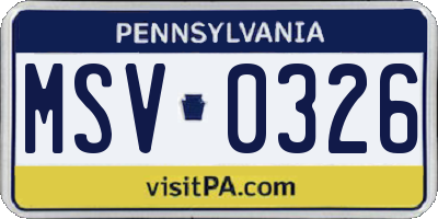 PA license plate MSV0326