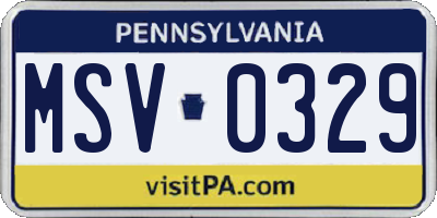 PA license plate MSV0329