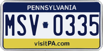 PA license plate MSV0335