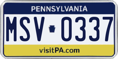 PA license plate MSV0337