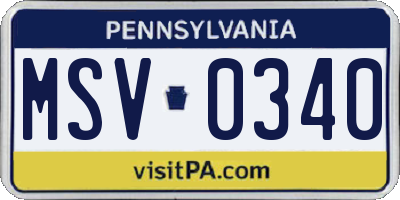 PA license plate MSV0340
