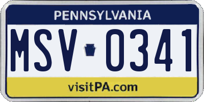 PA license plate MSV0341