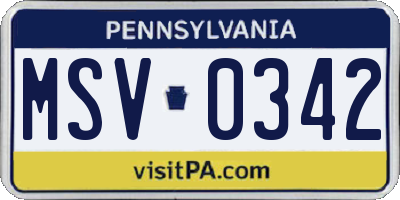 PA license plate MSV0342