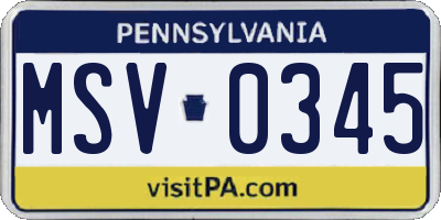 PA license plate MSV0345