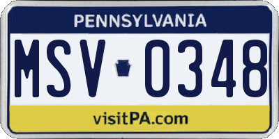 PA license plate MSV0348
