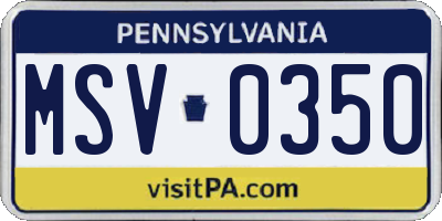PA license plate MSV0350