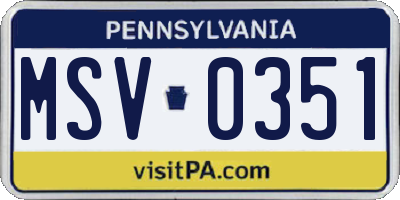 PA license plate MSV0351