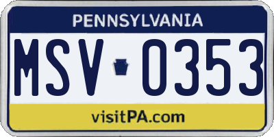 PA license plate MSV0353