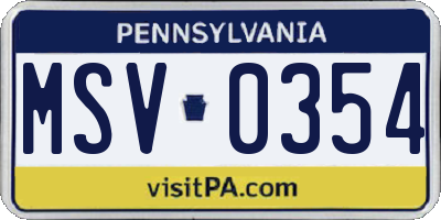 PA license plate MSV0354