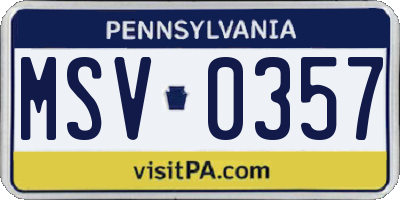 PA license plate MSV0357