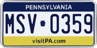 PA license plate MSV0359
