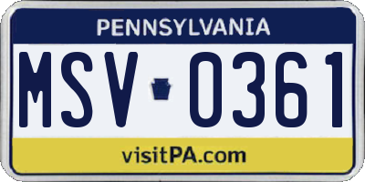 PA license plate MSV0361