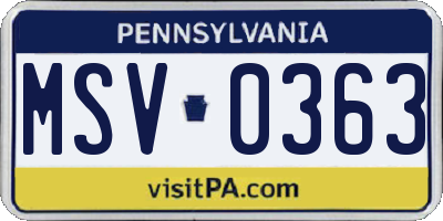 PA license plate MSV0363