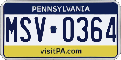 PA license plate MSV0364