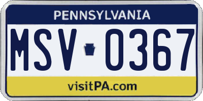 PA license plate MSV0367
