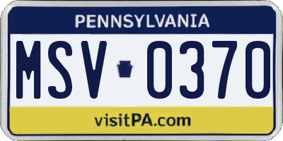 PA license plate MSV0370