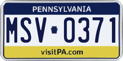 PA license plate MSV0371