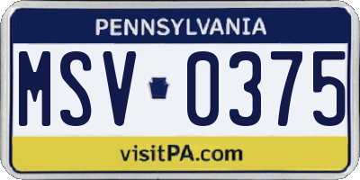 PA license plate MSV0375