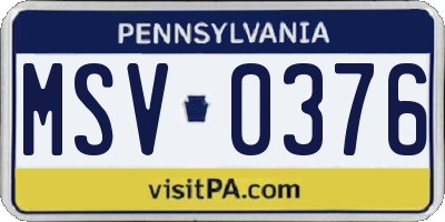 PA license plate MSV0376