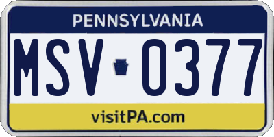 PA license plate MSV0377