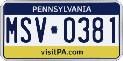 PA license plate MSV0381