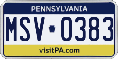 PA license plate MSV0383