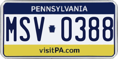 PA license plate MSV0388