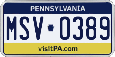 PA license plate MSV0389