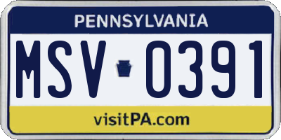 PA license plate MSV0391