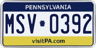 PA license plate MSV0392