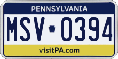 PA license plate MSV0394