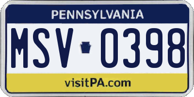 PA license plate MSV0398